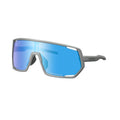 Shimano Technium eyewear with blue reflective lenses and bronze gold frame with ridescape ar wording, left view