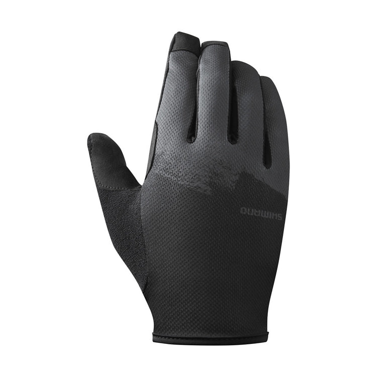 Charcoal glove with 'Shimano' branding, front view