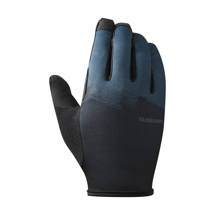 Blue and navy gradient glove with 'Shimano' branding, front view