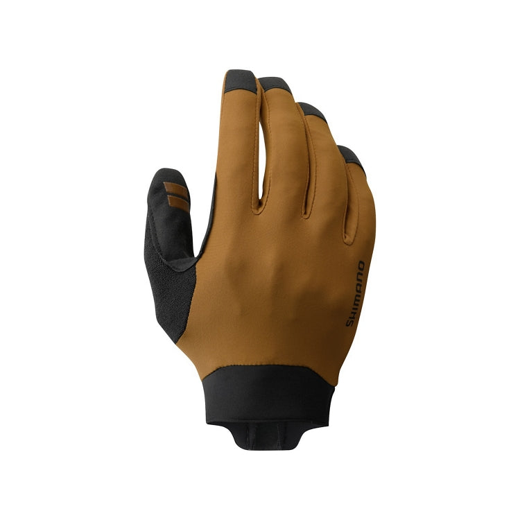 Sand brown and black glove, Shimano logo, front view