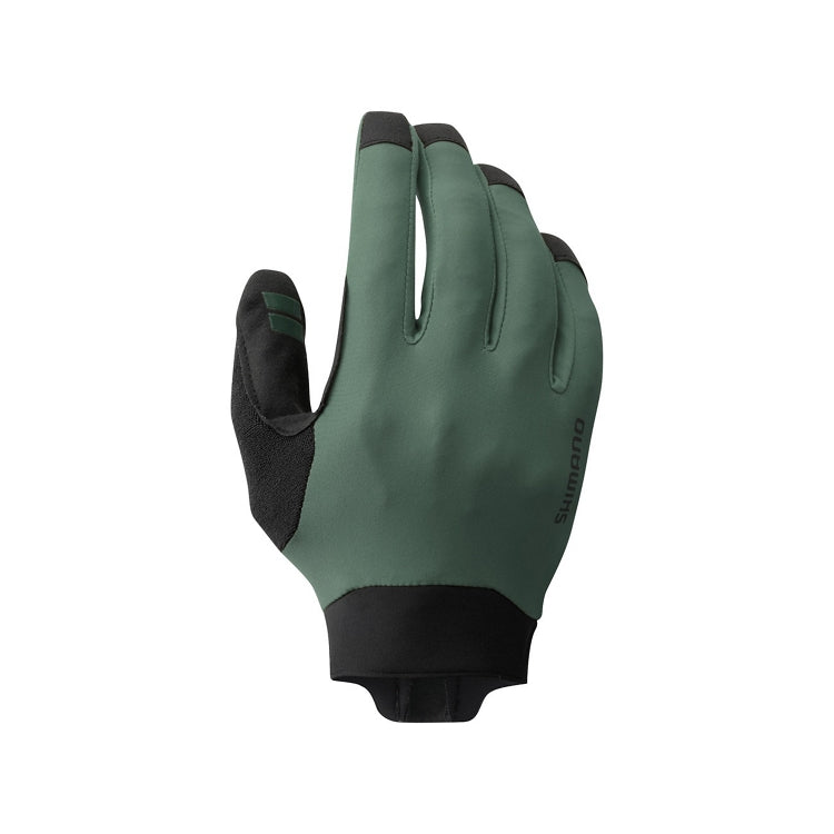 Olive and black glove, Shimano logo, front view
