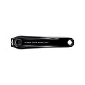 Shimano Dura-Ace FC-R9200 black road bicycle crank arm with a glossy finish, integrated spindle interface, and Dura-Ace logo branding, shown against a light gray background.