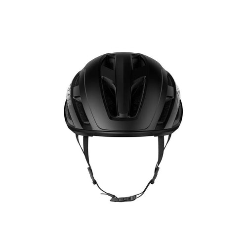 Lazer Strada helmet with black strap, full matte black, front side view, size large