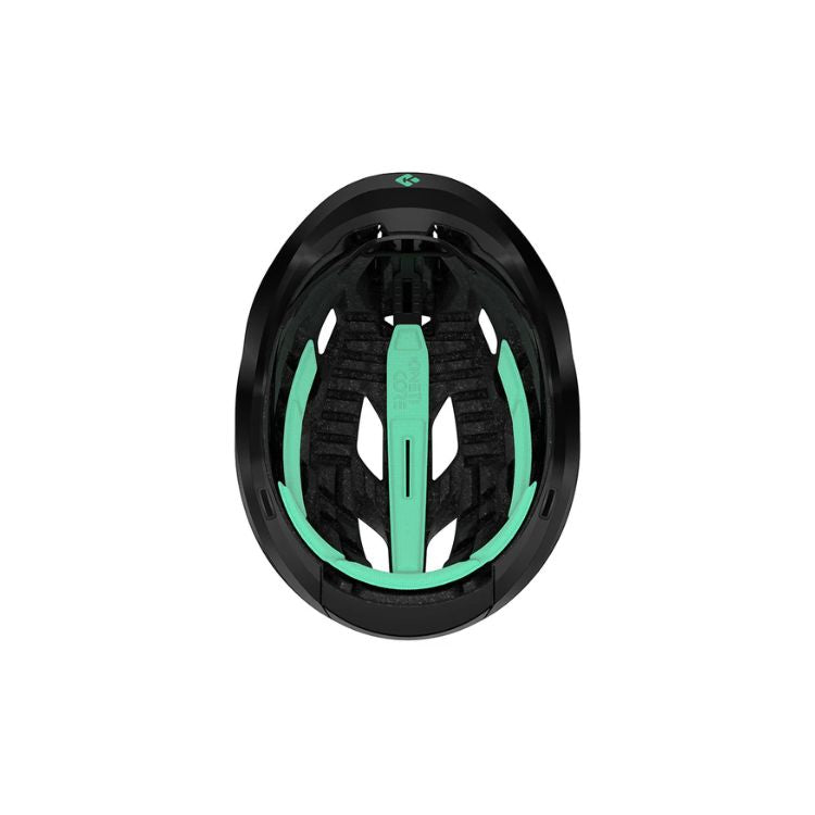 Lazer Strada helmet with black strap, full matte black, under side view, size large