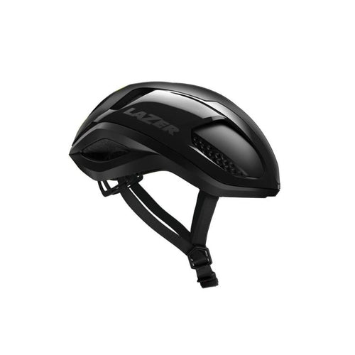 Lazer Vento helmet with black strap, matte black, right side view, size medium