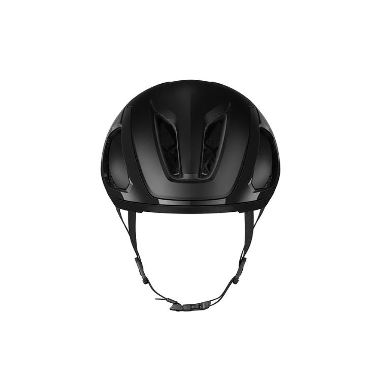 Lazer Vento helmet with black strap, matte black, front side view, size medium