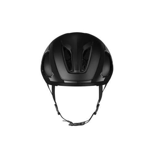 Lazer Vento helmet with black strap, matte black, front side view, size medium