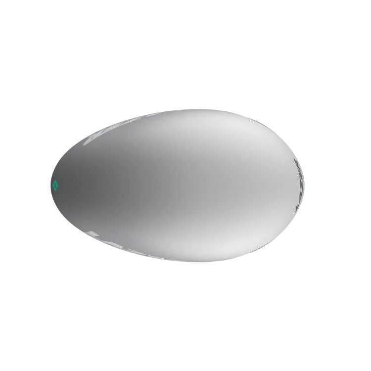 Top-down view of an aerodynamic cycling helmet showing the interior construction. The helmet features black foam padding and a mint-green retention system running down the center, surrounded by a matte white and silver outer shell. The streamlined shape and internal fit components are clearly visible against a light gray background.