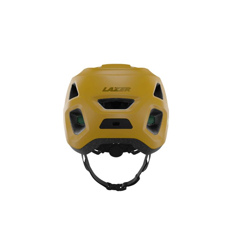 Lazer Lupo matte autumn helmet with black strap with Lazer logo, back view