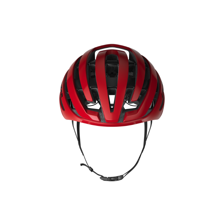 Lazer Z1 red helmet with black strap, front view, size small