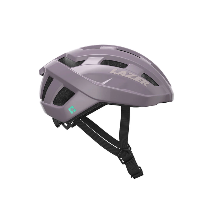 Lazer Tempo mulberry helmet with black strap with Lazer logo, right view