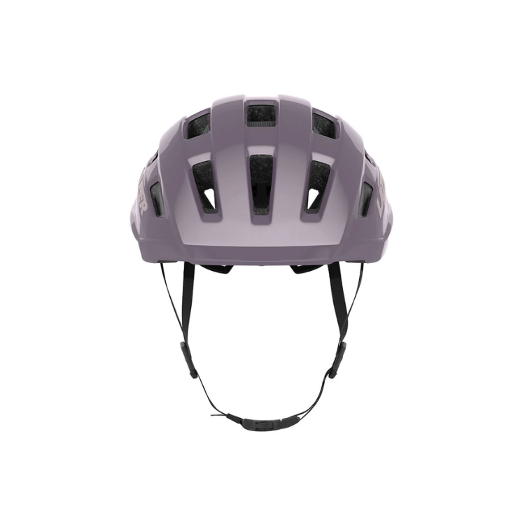 Lazer Tempo mulberry helmet with black strap, front view