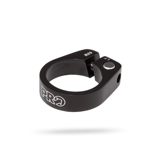 PRO bicycle seatpost clamp with 'PRO' logo, black