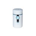 PRO bicycle storage bottle, white with blue and black trimmings and PRO logo in front