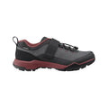  Black and red shoe with red and black sole, black straps, right view