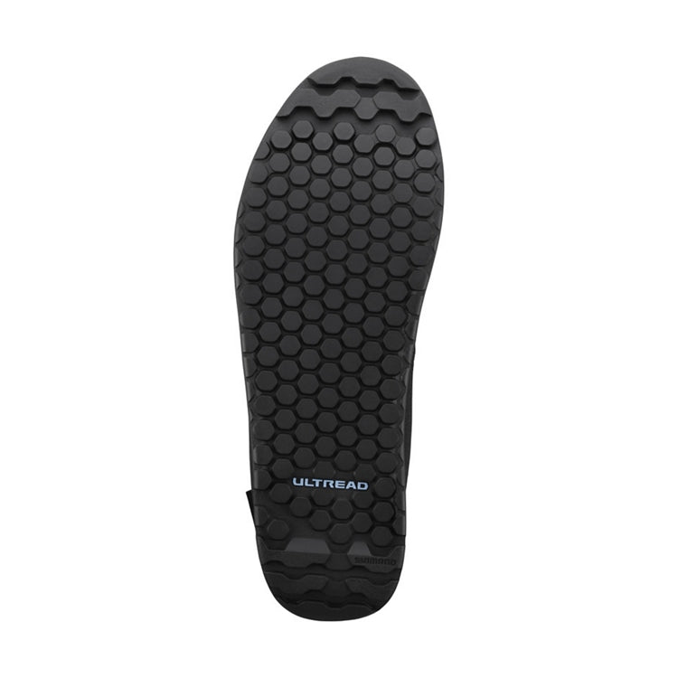 Close up of black rubber sole with 'Ultread' branding
