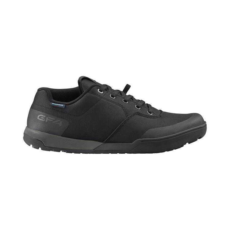 Black shoes with black laces, black sole, right view