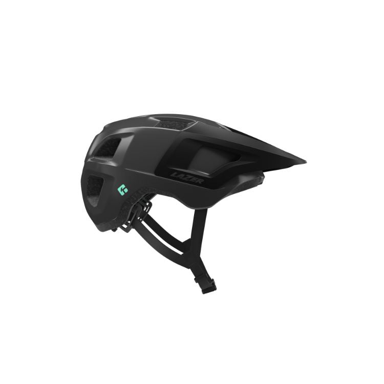 Lazer Lupo Titanium helmet with black strap with Lazer logo, right view