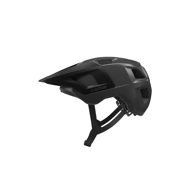 Lazer Lupo Titanium helmet with black strap with Lazer logo, left view