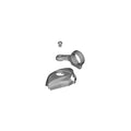 Exploded 3D rendering of a bicycle shifter housing assembly, showing a gray outer cover, mounting clamp, and fastening screw separated to illustrate component arrangement, against a light gray background.