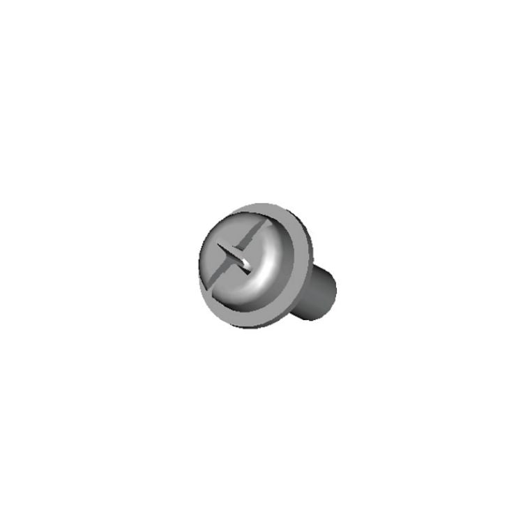 Close-up of a grey slotted-head fastener with a wide flange and short cylindrical shaft, shown at an angled perspective on a light grey background. The component features a single-slot drive head and smooth metallic finish for use in mechanical assemblies.