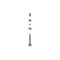 Exploded 3D rendering of a bicycle valve assembly, showing a valve stem, sealing washer, retaining nut, valve cap, and internal components aligned vertically against a light gray background.