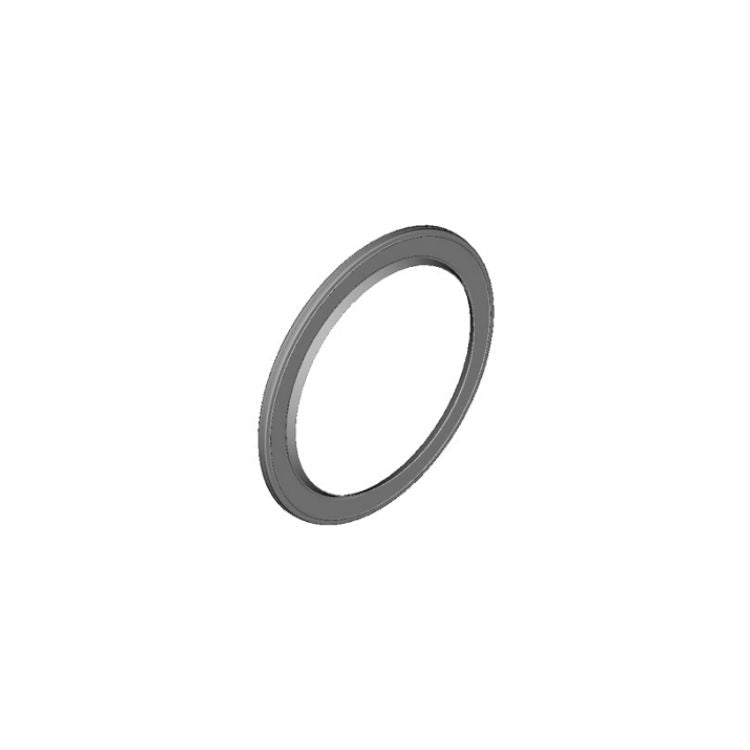 Gray circular spacer or gasket ring shown in an angled 3D view against a light gray background. The thin ring has a smooth metallic appearance with a hollow center and uniform thickness around the circumference.