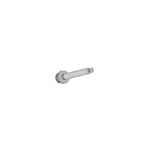 Silver metal axle bolt with a hexagonal flange head and threaded tip, shown in an angled 3D view against a light gray background. The cylindrical shaft features a stepped design with a small threaded section at one end.